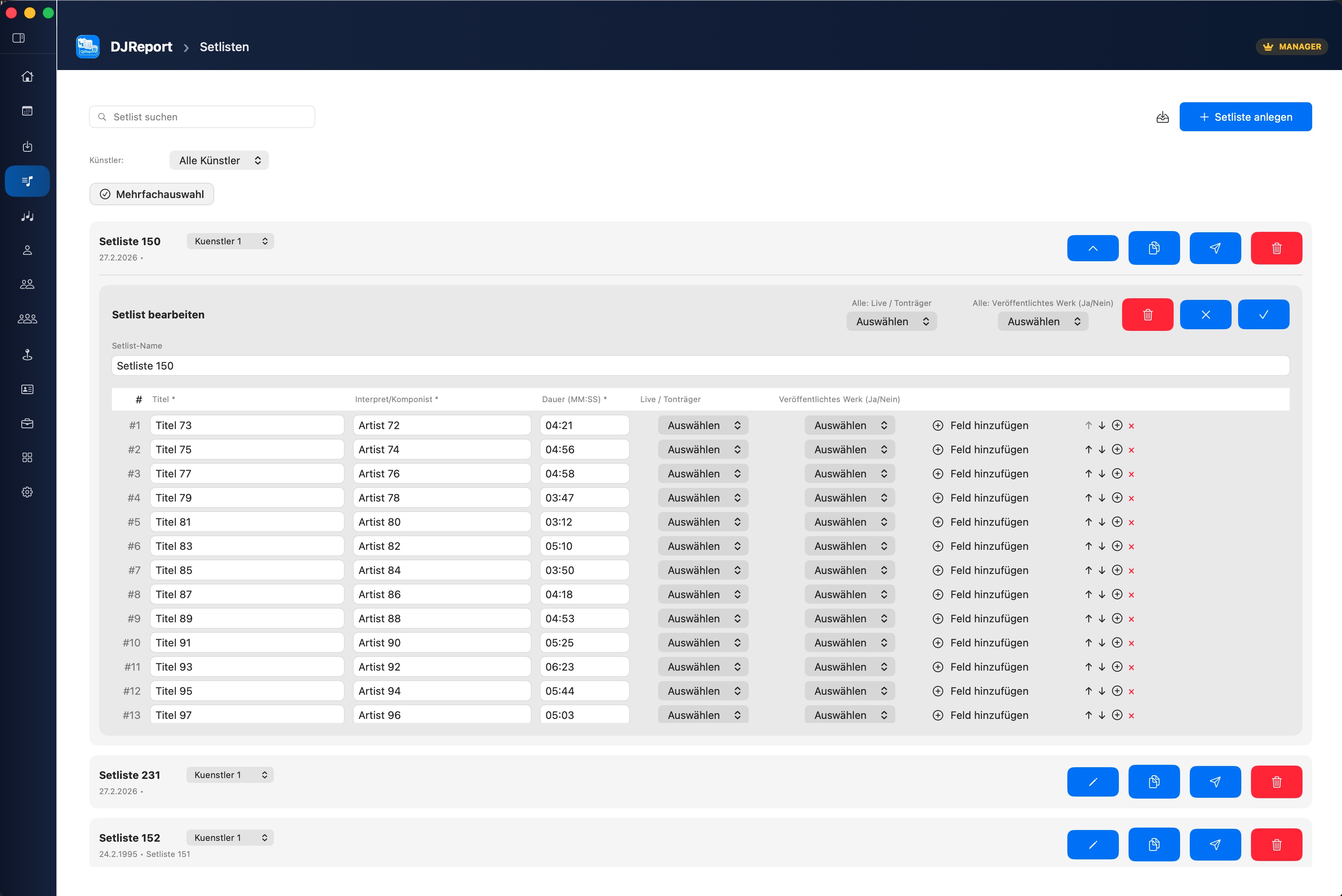 Setlisten-Verwaltung
